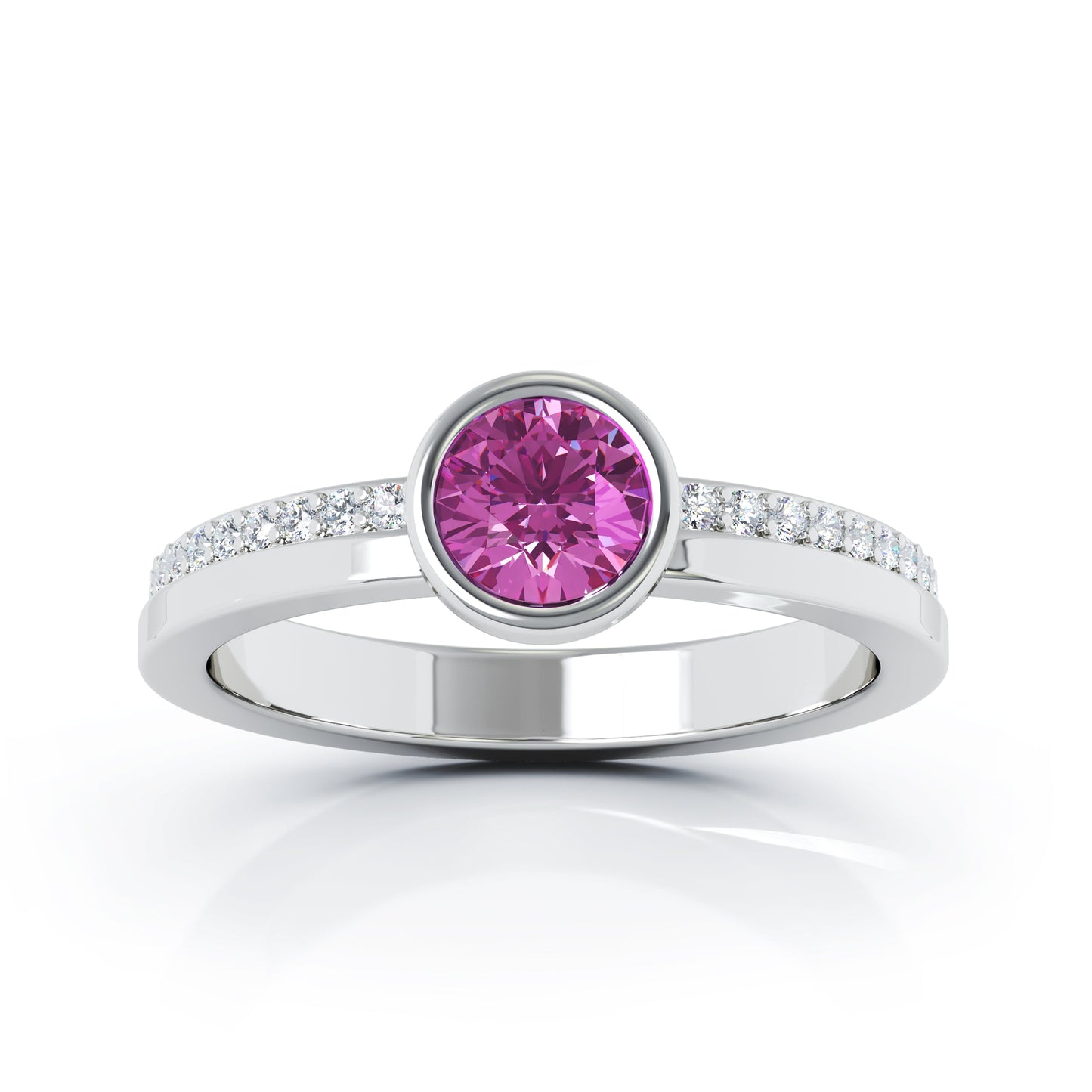 Bezel 5MM Gemstone & 0.15Ct Diamond Ring in 14K Gold