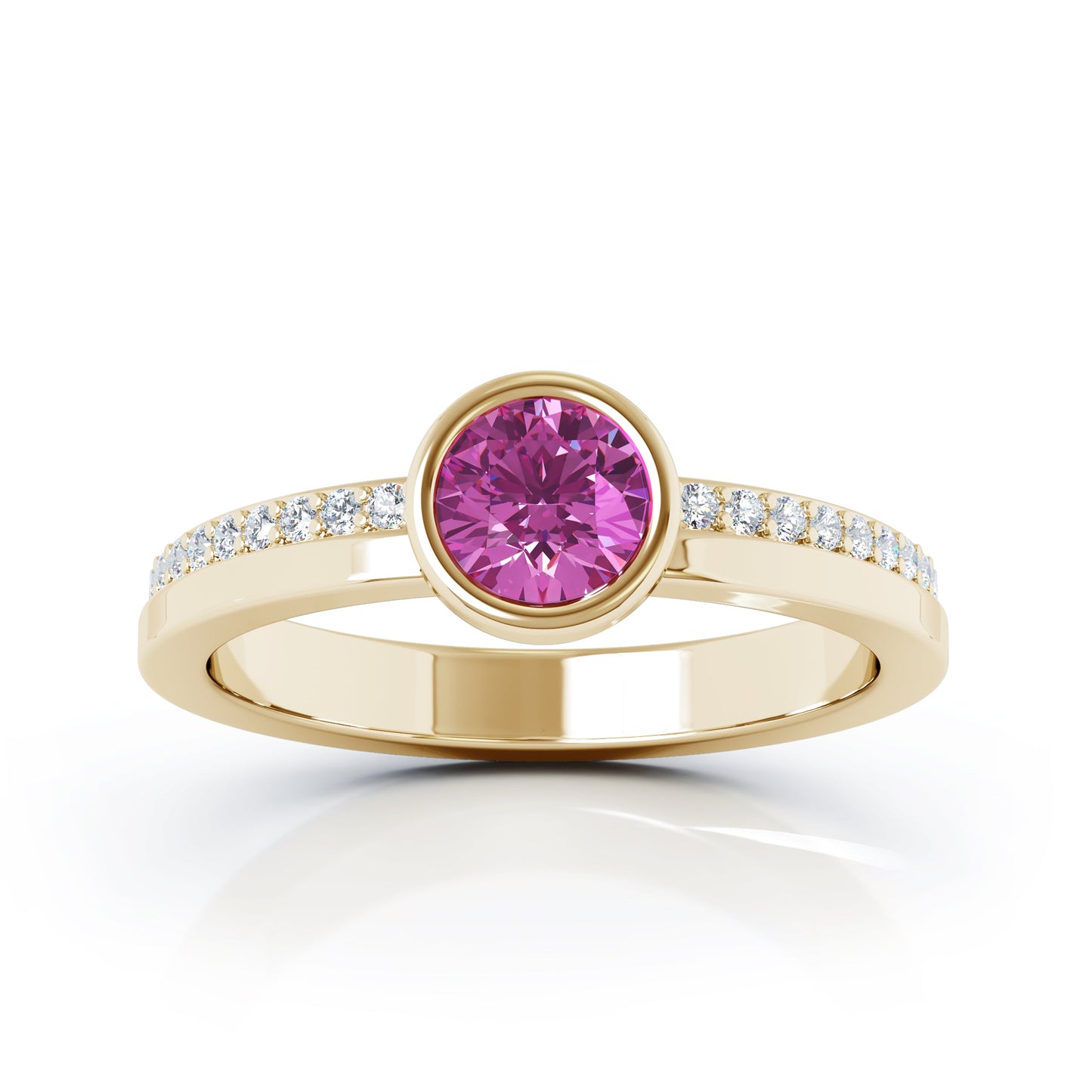Bezel 5MM Gemstone & 0.15Ct Diamond Ring in 14K Gold