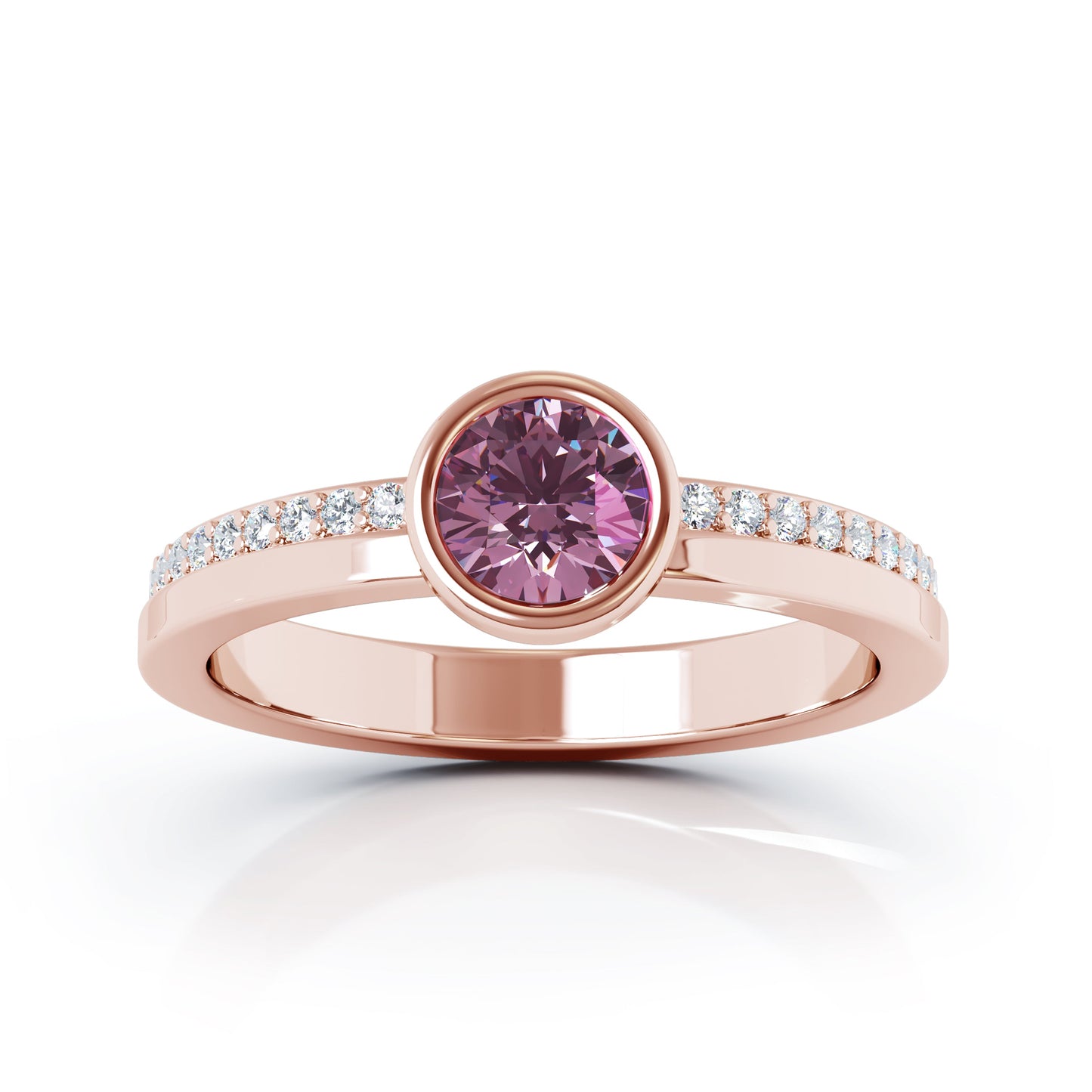 Bezel 5MM Gemstone & 0.15Ct Diamond Ring in 14K Gold