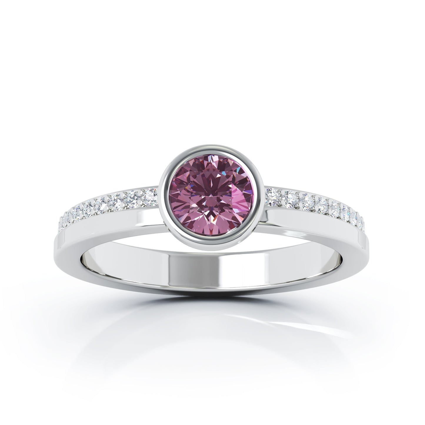 Bezel 5MM Gemstone & 0.15Ct Diamond Ring in 14K Gold