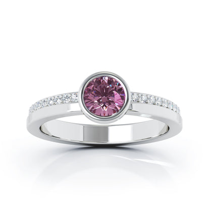 Bezel 5MM Gemstone & 0.15Ct Diamond Ring in 14K Gold