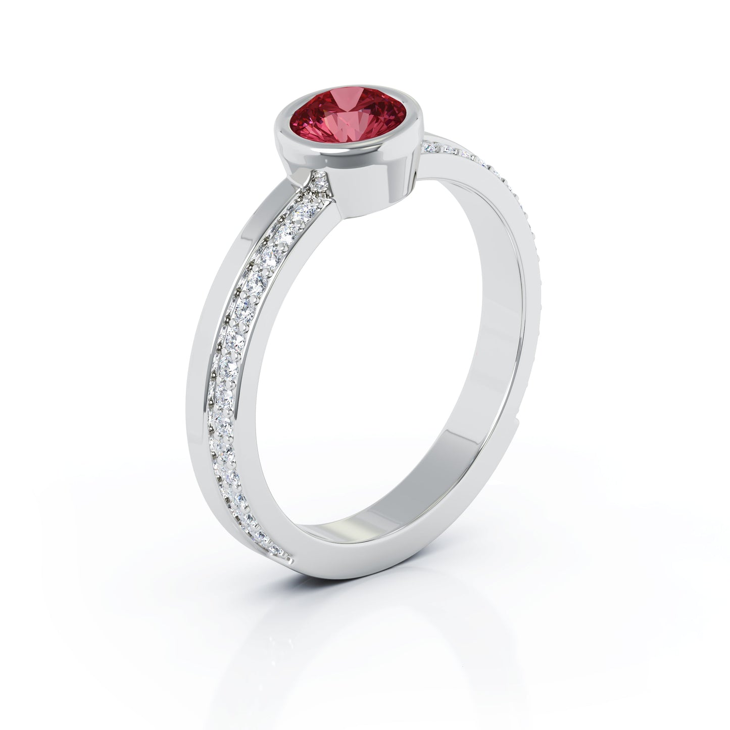 Bezel 5MM Gemstone & 0.15Ct Diamond Ring in 14K Gold