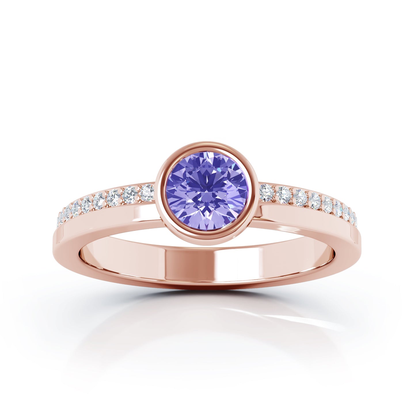 Bezel 5MM Gemstone & 0.15Ct Diamond Ring in 14K Gold
