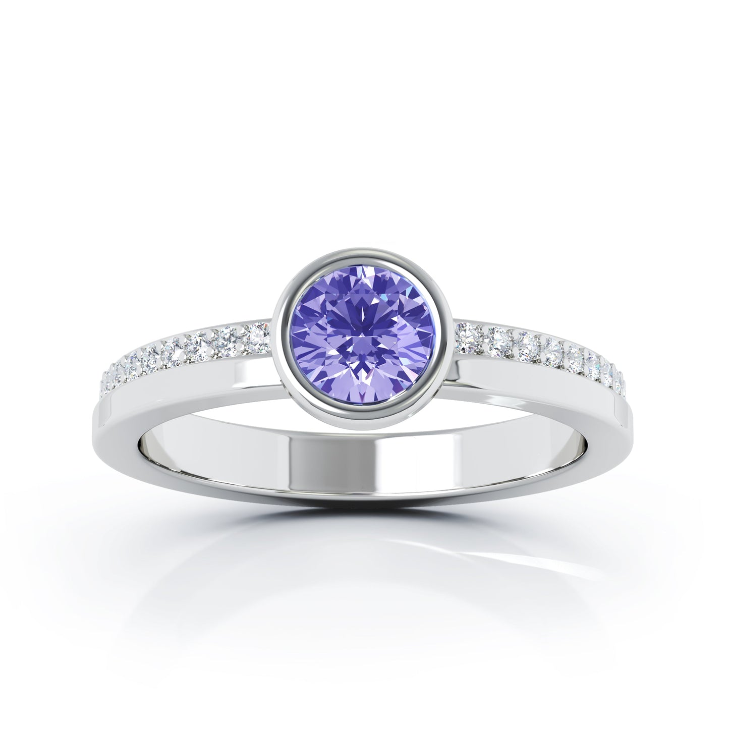 Bezel 5MM Gemstone & 0.15Ct Diamond Ring in 14K Gold