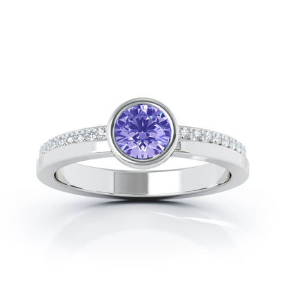 Bezel 5MM Gemstone & 0.15Ct Diamond Ring in 14K Gold