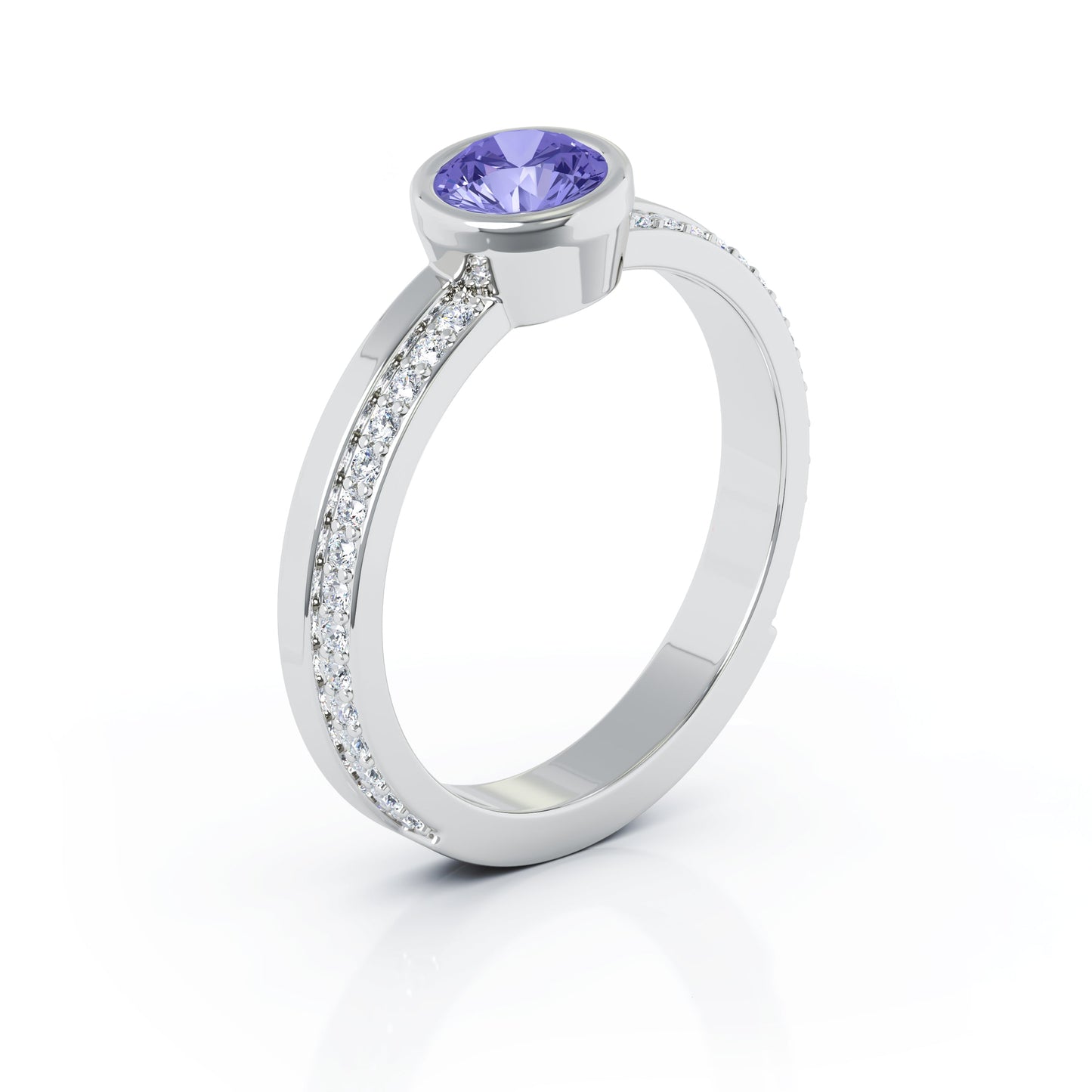 Bezel 5MM Gemstone & 0.15Ct Diamond Ring in 14K Gold