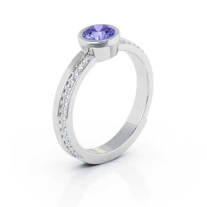 Bezel 5MM Gemstone & 0.15Ct Diamond Ring in 14K Gold