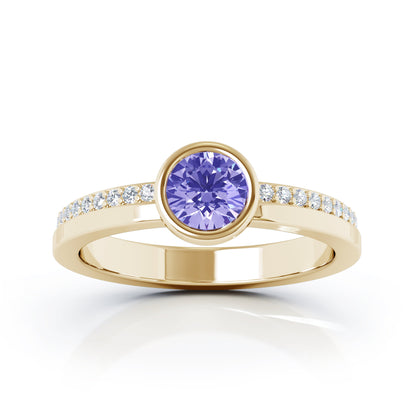 Bezel 5MM Gemstone & 0.15Ct Diamond Ring in 14K Gold
