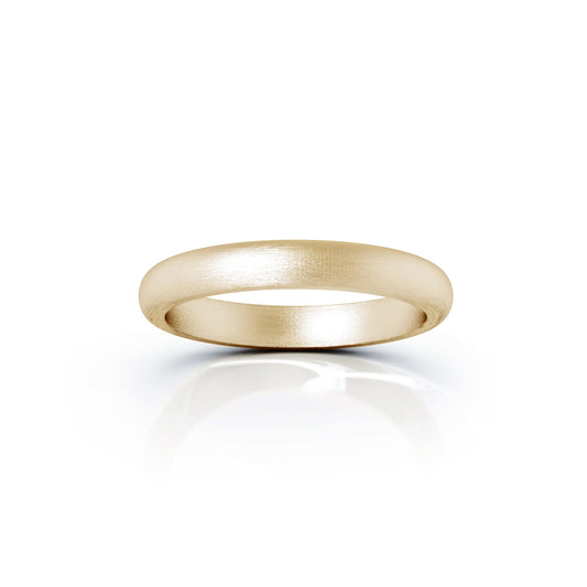 Domed Profile 3MM Matte Finish Wedding Band in 14K Gold