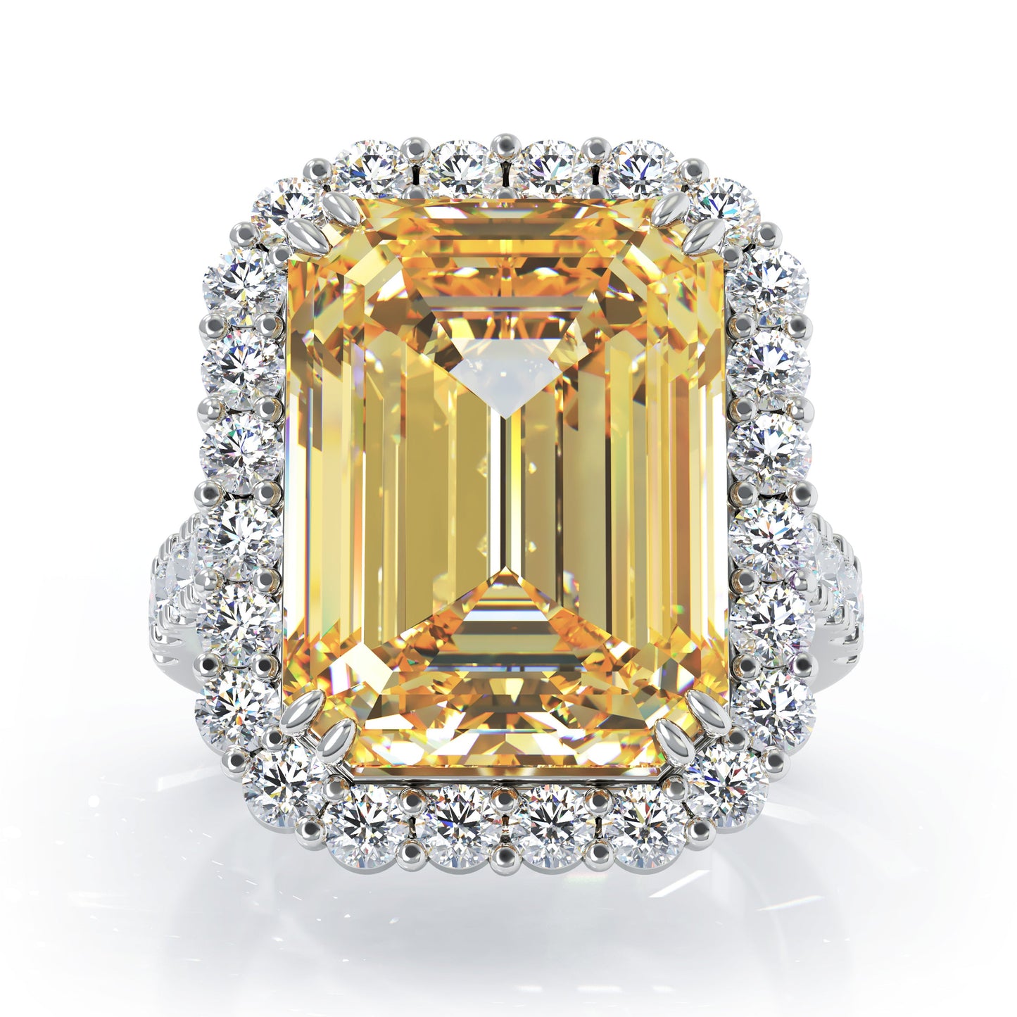 Emerald Cut Gemstone & 1.35Ct Diamond Ring in 14K Gold