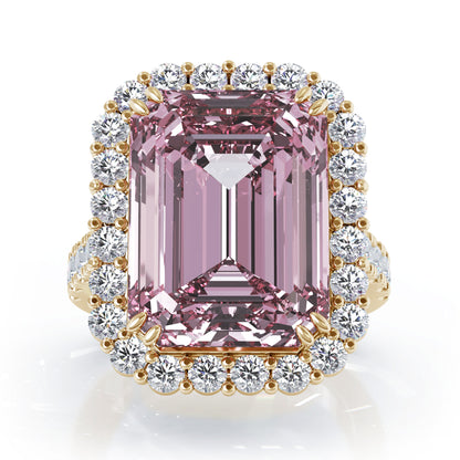 Emerald Cut Gemstone & 1.35Ct Diamond Ring in 14K Gold