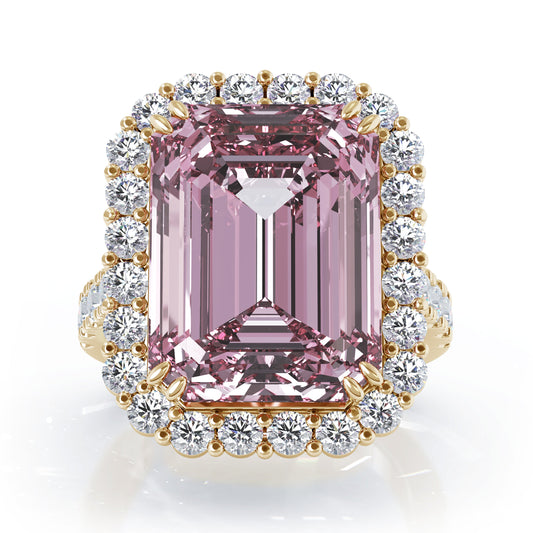 Emerald Cut Gemstone & 1.35Ct Diamond Ring in 14K Gold