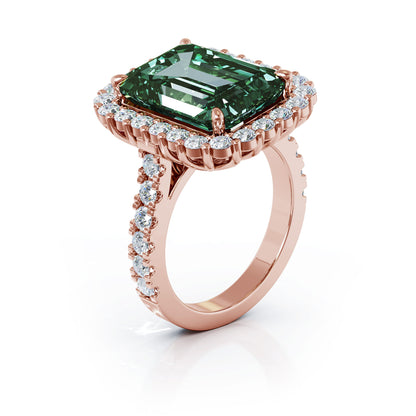Emerald Cut Tourmaline & 1.45Ct Diamond Ring in 14K Gold