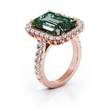Emerald Cut Tourmaline & 1.45Ct Diamond Ring in 14K Gold