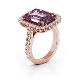 Emerald Cut Tourmaline & 1.45Ct Diamond Ring in 14K Gold