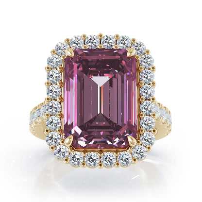Emerald Cut Tourmaline & 1.45Ct Diamond Ring in 14K Gold