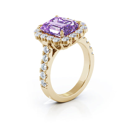 Emerald Cut Gemstone & 1.30Ct Diamond Ring in 14K Gold