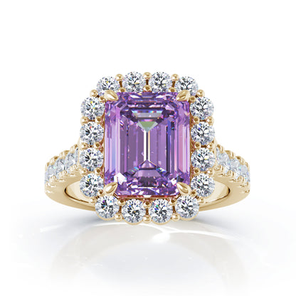 Emerald Cut Gemstone & 1.30Ct Diamond Ring in 14K Gold