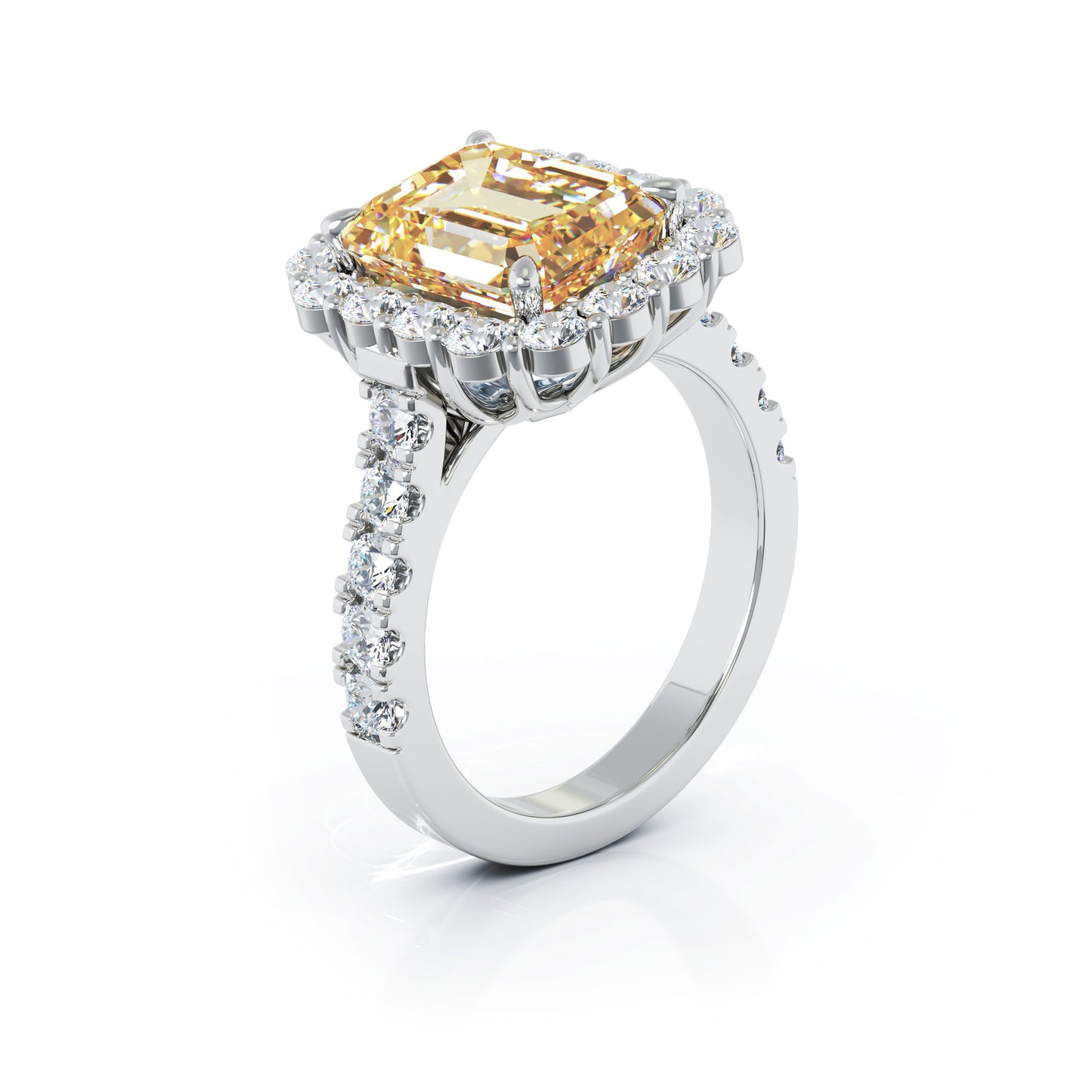 Emerald Cut Gemstone & 1.30Ct Diamond Ring in 14K Gold