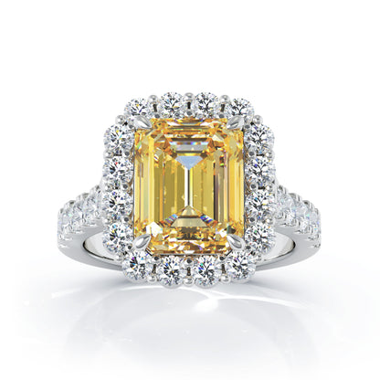 Emerald Cut Gemstone & 1.30Ct Diamond Ring in 14K Gold