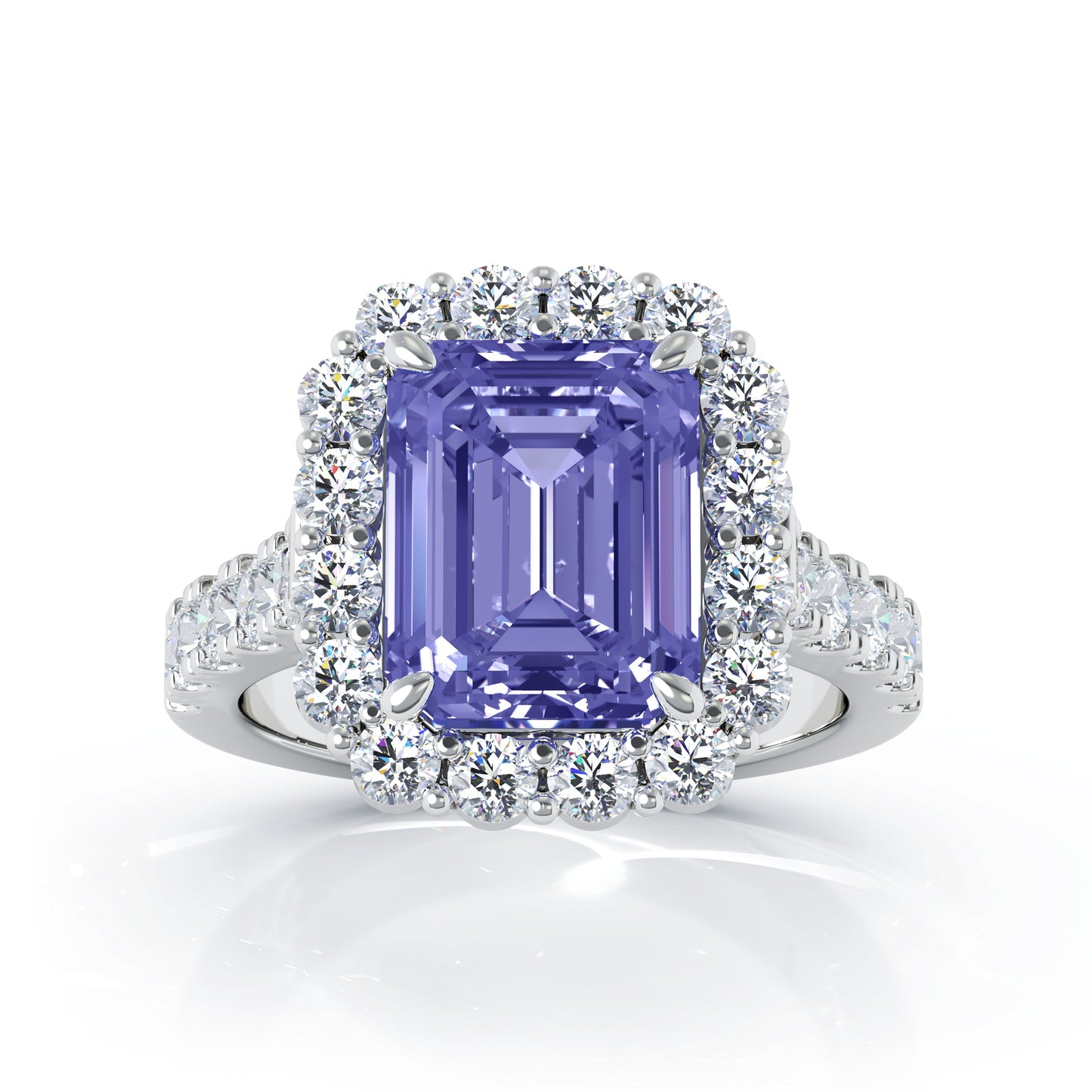 Emerald Cut Gemstone & 1.30Ct Diamond Ring in 14K Gold
