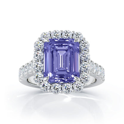 Emerald Cut Gemstone & 1.30Ct Diamond Ring in 14K Gold