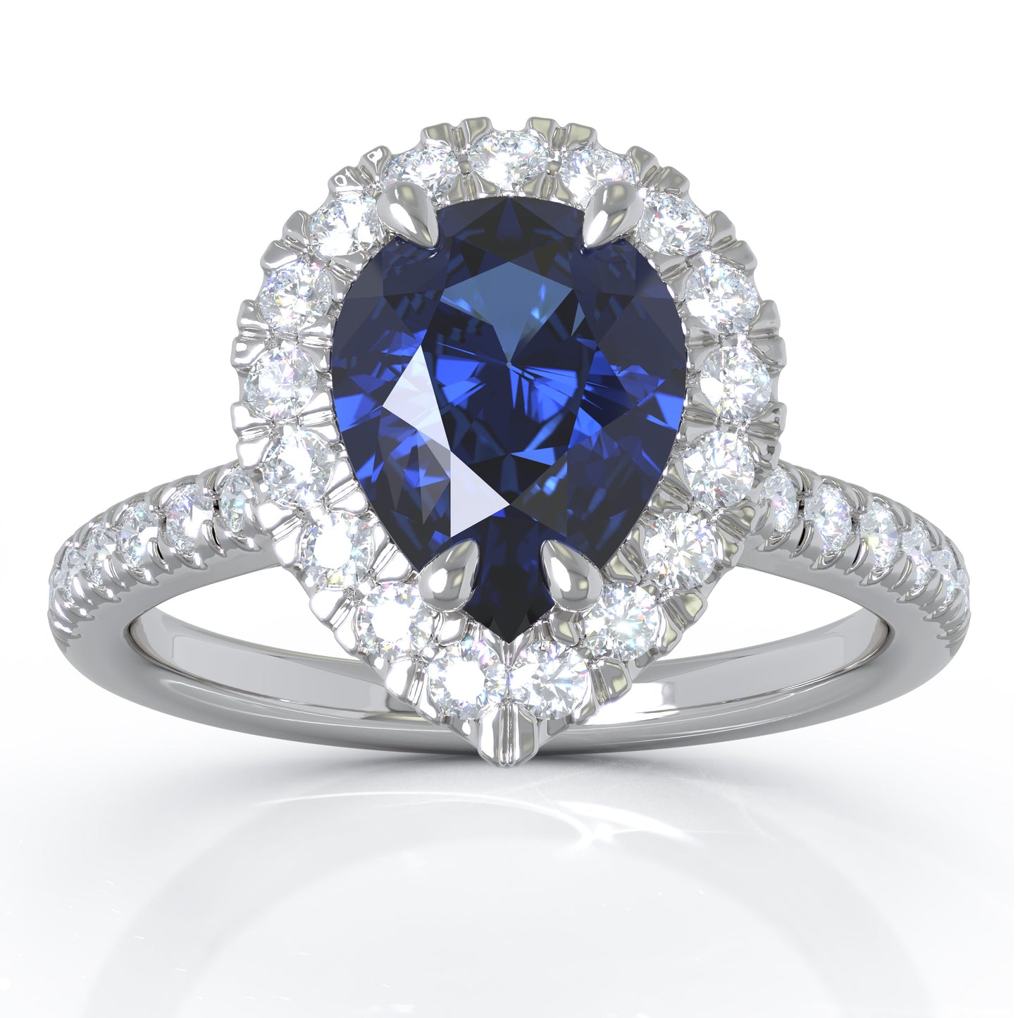 Pear Gemstone & 0.34Ct Diamond Ring in 14K White Gold