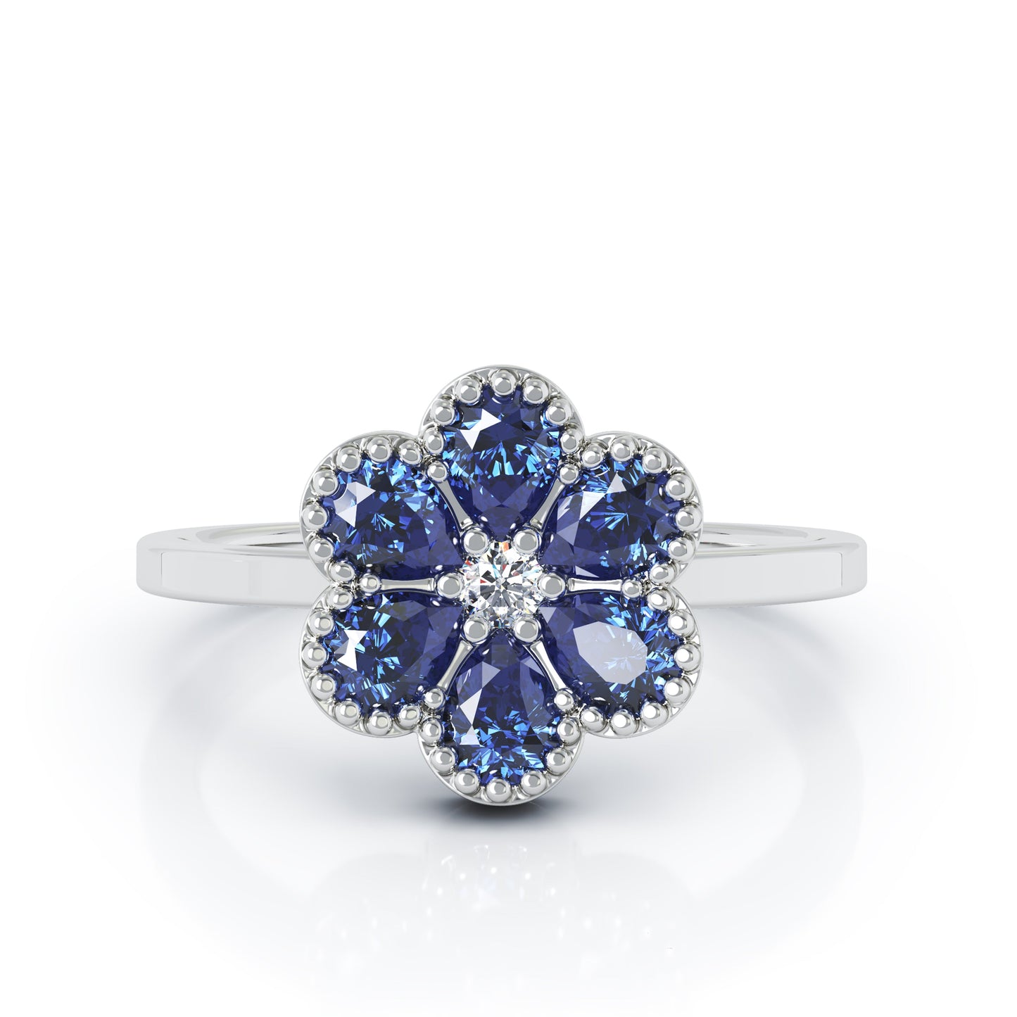Gemstone & Diamond Flower Ring in 14K Gold