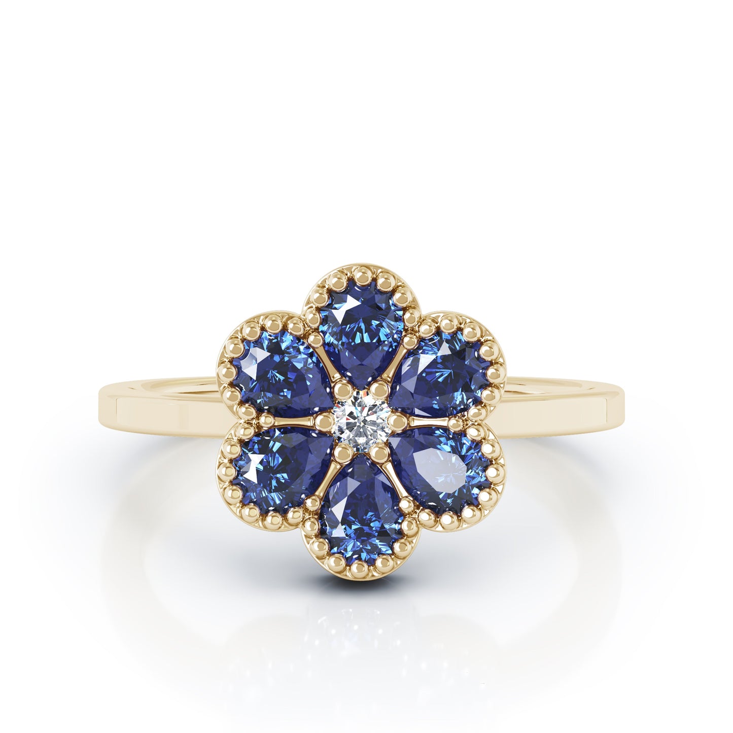 Gemstone & Diamond Flower Ring in 14K Gold