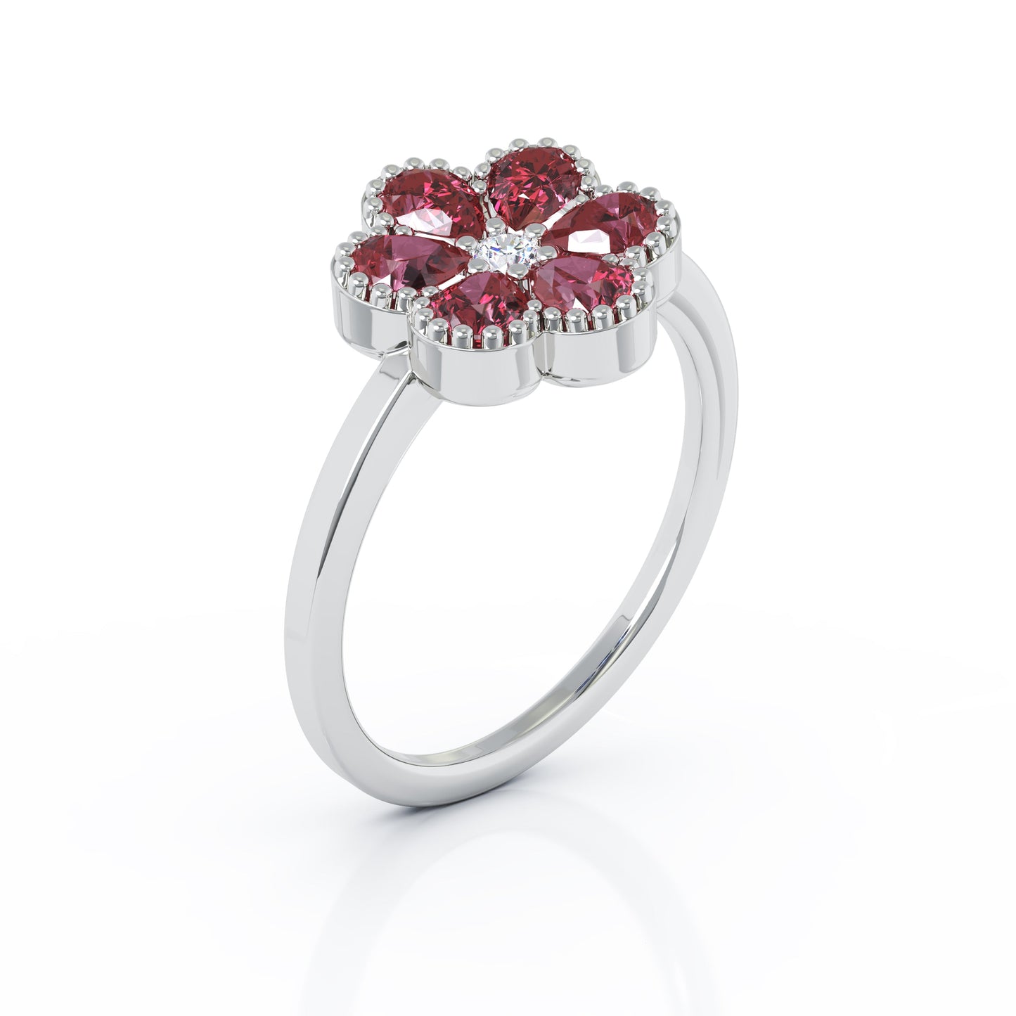 Gemstone & Diamond Flower Ring in 14K Gold