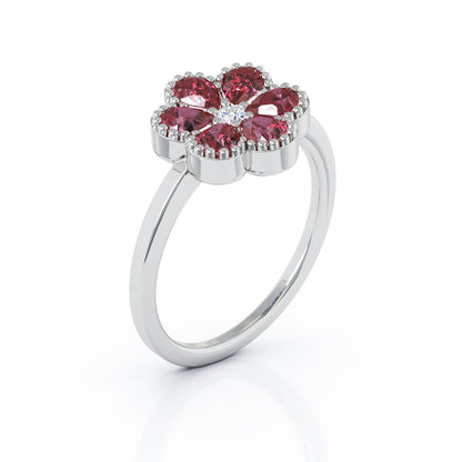 Gemstone & Diamond Flower Ring in 14K Gold