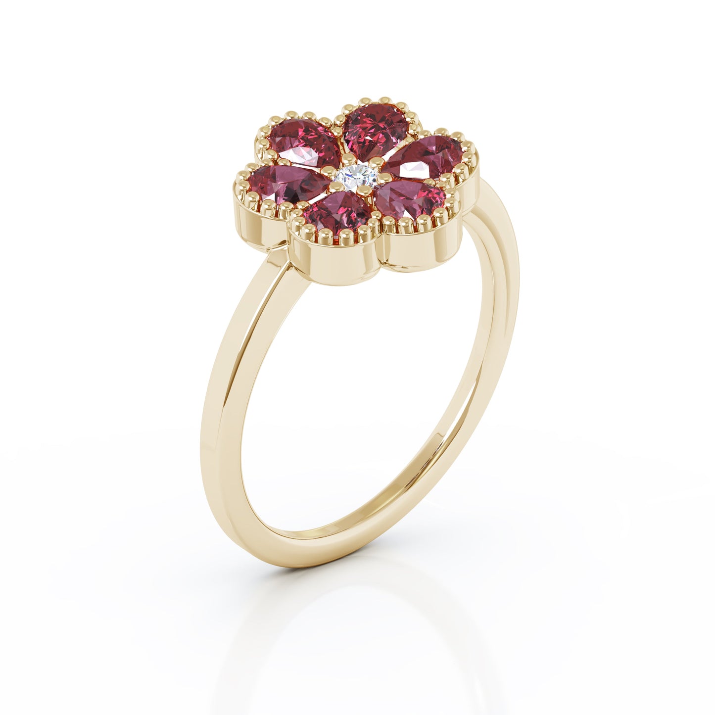 Gemstone & Diamond Flower Ring in 14K Gold