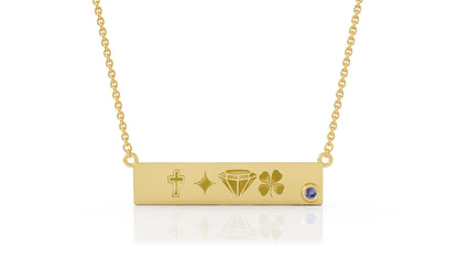 0.03Ct Gemstone Engravable Bar Necklace, 17"-18" in 14K Gold