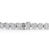 14K White Gold Diamond (10.5 Ct, G-H, SI2-I1 Clarity) Flower Cluster Tennis Bracelet