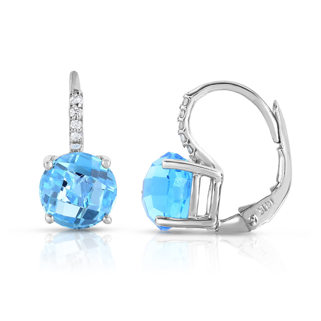 14K White Gold Blue Topaz, Amethyst OR Citrine & Diamond (0.08 Ct,G-H, SI2-I1) Earrings