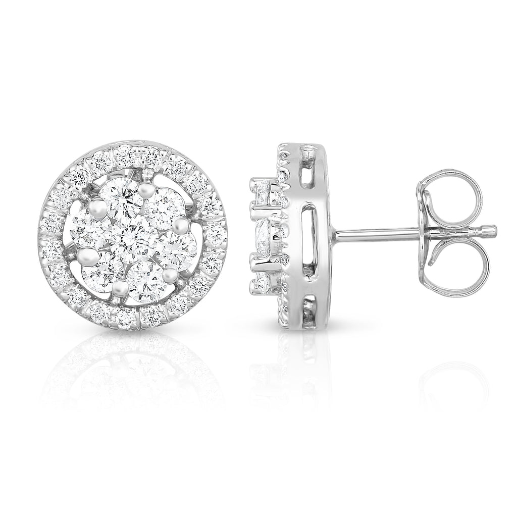 14K White Gold Diamond (0.95 Ct, G-H Color, SI2-I1 Clarity) Cluster Stud Earring