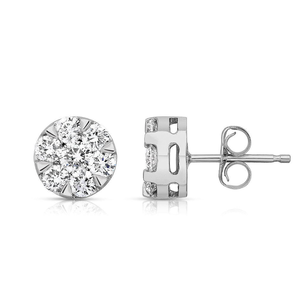 14K White Gold 6-Prong Diamond (1 Ct, G-H, SI2-I1) Flower Cluster Earrings