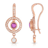 14K Rose Gold Pink Sapphire & Diamond (0.48 Ct, G-H Color, SI2-I1 Clarity) Dangle Earrings