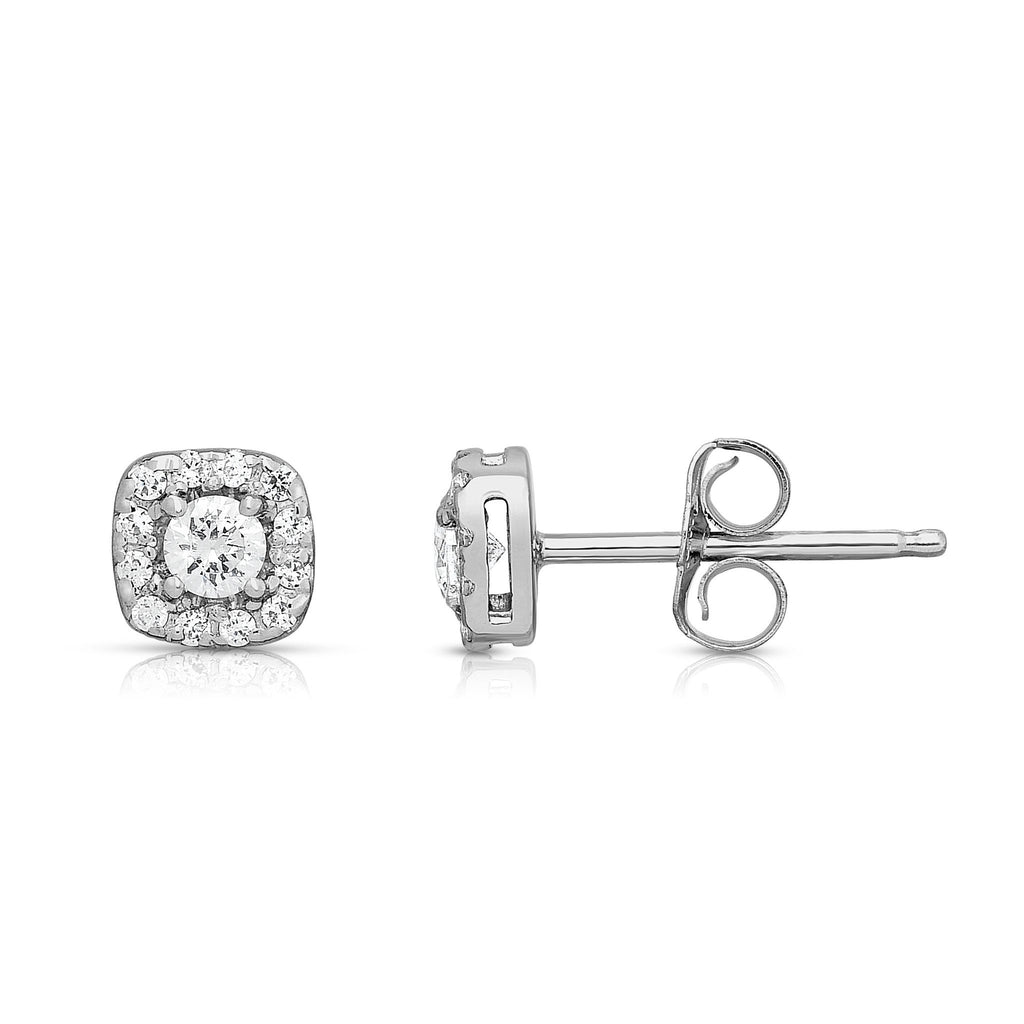 14K White Gold Diamond (0.35 Ct, G-H, SI2-I1) Cluster Square Shape Stud Earrings