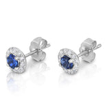 14K White Gold  Blue Sapphire & Diamond (0.22 Ct, G-H Color,SI2-I1 Clarity) Earrings