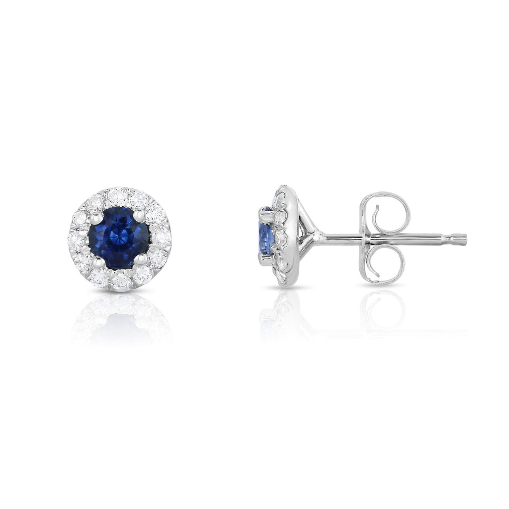14K White Gold  Blue Sapphire & Diamond (0.22 Ct, G-H Color,SI2-I1 Clarity) Earrings