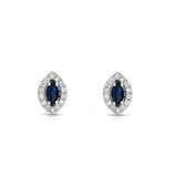 14K White Gold Blue Sapphire and Diamond (1/4 Ct, G-H Color, SI2-I1 Clarity) Marquise Shape Earrings