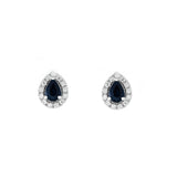 14K White Gold Blue Sapphire and Diamond (1/4 Ct, G-H Color, SI2-I1 Clarity) Pear Shape Earrings