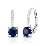 14K White Gold Blue Sapphire & Diamond (0.08 Ct, G-H Color, SI2-I1 Clarity) Leverback Earrings
