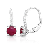 14K White Gold Ruby & Diamond (0.08 Ct, G-H Color, SI2-I1 Clarity) Leverback Earrings