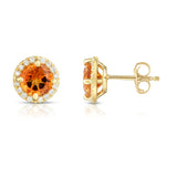 14K White Gold Gemstone & Diamond (0.17 Ct, G-H Color, SI2-I1 Clarity) Halo Stud Earrings
