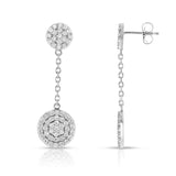 14K White Gold Diamond (1 Ct, G-H Color, SI2-I1 Clarity) Circle Dangle Earrings