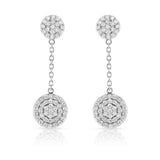 14K White Gold Diamond (1 Ct, G-H Color, SI2-I1 Clarity) Circle Dangle Earrings