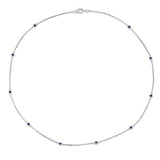 14K White Gold 1 Ct Blue Sapphire by the Yard 10 Station Necklace, 18 Inches