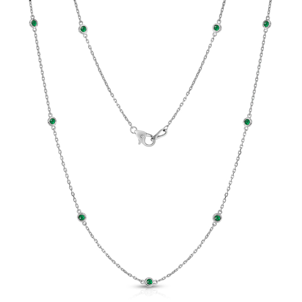 14K White Gold 1 Ct Emerald 10 Station Necklace, 18 Inches